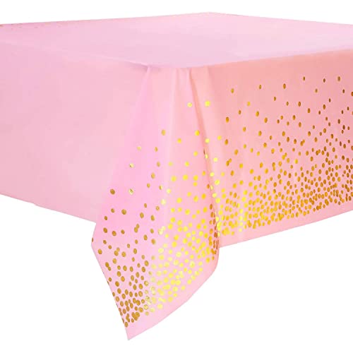 4 Stück Einweg Tischdecke Kunststoff Tischdecke für Rechtecktisch,Gold Dot Konfetti Tischdecken für Picknick Hochzeiten Geburtstagsfeiern Weihnachten,Abschluss Cocktailparty 137x275cm(Rosa Gold) Cover
