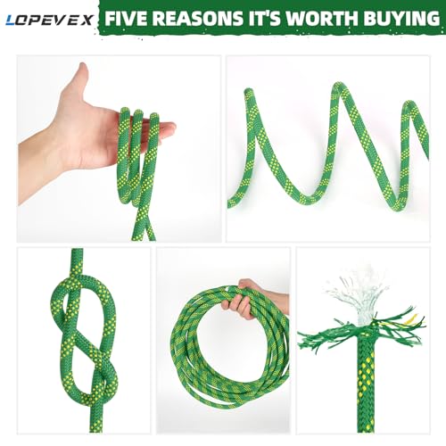 Lopevex BRAIDED POLYESTER ROPE 1/2 Inch Climbing Rope 100 Ft Green - 48 Strands Tree Climbing,1/2In Arborist Rope,Rappelling Rope,Static Nylon Polyester Braided Rope,100Ft Bull Rope thumb #5