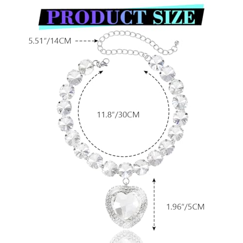 JEAIRTS Chunky Rhinestone Choker Necklace Silver Heart Pendant Crystal Jewelry Party Evening Gift for Women by JEAIRTS - Used condition - Image 4