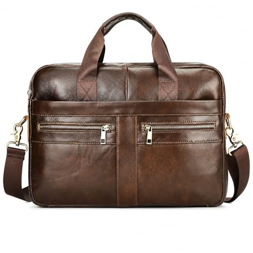 Image of Men's Leather Laptop Bag 15 IN, Water-Resistant Briefcase Messenger Bag for Work, Business, Shoulder Crossbody Office Satchel