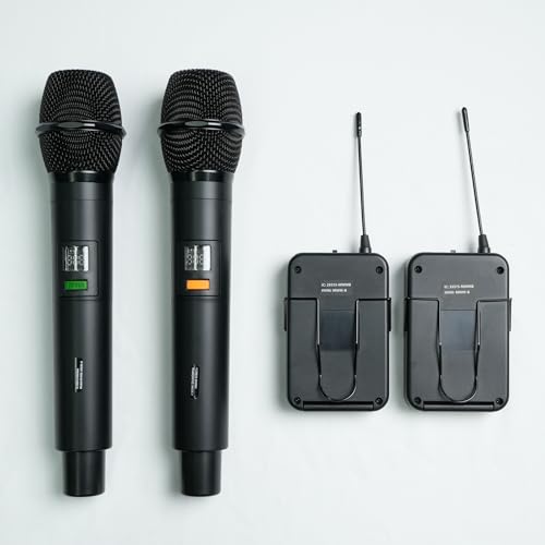 MELONARE 4-Channel Wireless Microphone System,UHF Cordless Mic Set w/ 4x10 Frequencies, 200ft, 2 Handheld Dynamic Mics, 2 Bodypacks & Headset/Lapel Microphones for Singing, Karaoke, DJ (MWM-41-2H2B)