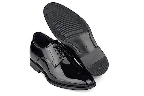 Image of CALTO Men's Invisible Height Increasing Elevator Shoes - Black Patent Leather Lace-up Formal Dress Oxfords - 2.8 Inches Taller - Y7401 - Size 7 D(M) US