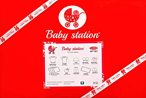 Image of BABY STATION New Born Baby Gift Set Cotton Material For Baby Boy And Girls Ideal Baby Shower Gift 13 Pcs (Red)