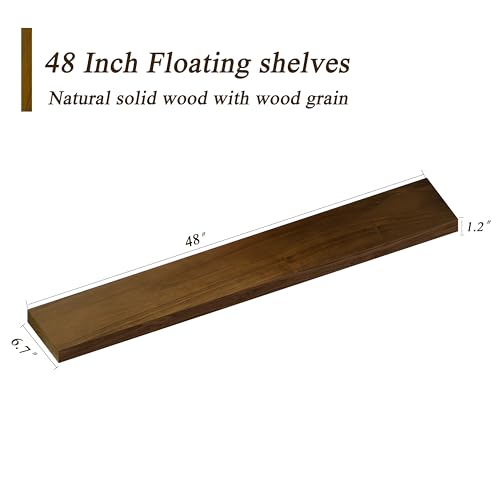 Image of ROGMARS 48 Inches Long Walnut Floating Shelves | Rustic Solid Wood Farmhouse Wall Shelves with Invisible Brackets for Bathroom, Living Room, Bedroom, Kitchen Set of 2