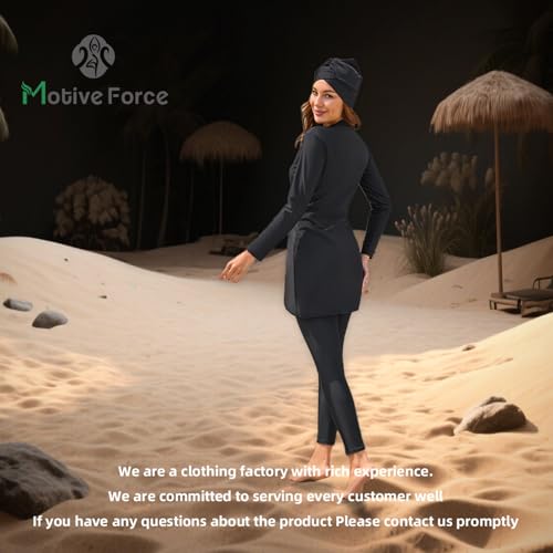MOTIVE FORCE Modest Swimsuits Muslim Swimsuit Womens Full Coverage Full Body Swimwear Islamic Arabic Long Sleeve Burkini 3 Pieces Swiming Dress Suit