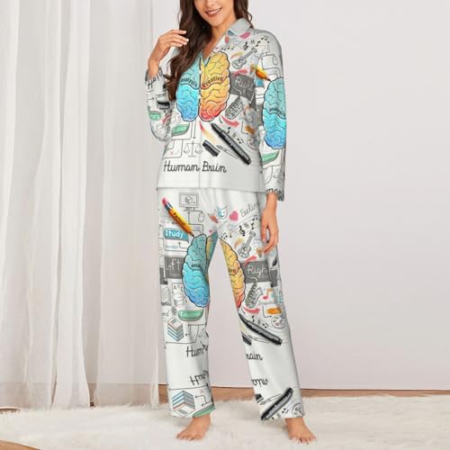 Pyjama 2 pièces imprimé cerveau humain en coton pour nuit originale