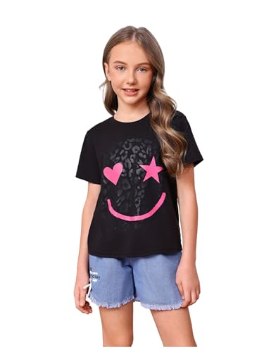 Image of WDIRARA Girl's Leopard Graphic T Shirt Crew Neck Short Sleeve Tee Shirts Cute Tops