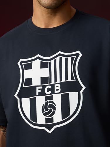 Image of The Souled Store FCB: Men and Boys Short Sleeves Round Neck Casual Lightweight Drop Shoulder Streetwear Trendy Oversized T-Shirts Black