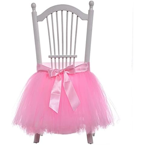 FLYPARTY Handmade Tulle Tutu Chair Skirt with Sash Bow for Party Wedding Baby Shower Home Decoration (Pink) Cover