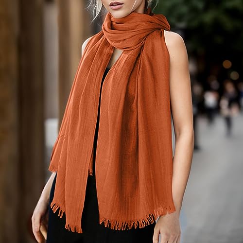 Versatile Womens Scarf Solid Color Linen Accessory for All Seasons Lightweight Beach Strip Wrap for Stylish3