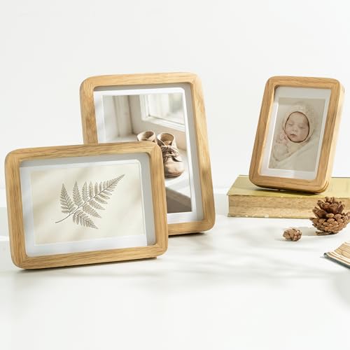 Image of 4x6 Picture Frame, USA-Sourced Natural Oak Wood Photo Collage Frame with HD Tempered Glass, 4 x 6 Wooden Frame Matted to 3.5x5, Gallery Wall Frames for Art, Wall or Tabletop Display