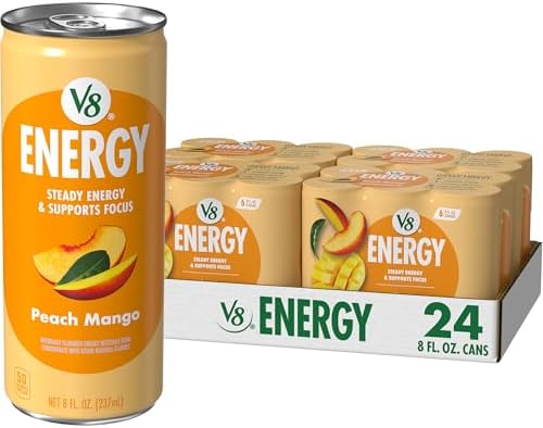V8 Energy Peach Mango Energy Drink, 8 fl oz Can (24 Pack)