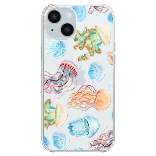 Blingy's Compatible for iPhone 15 Case, Cute Jellyfish Pattern Fun Ocean Fish Style Beach Design Transparent Soft TPU Protective Clear Case 6.1 inch (Jellyfish)