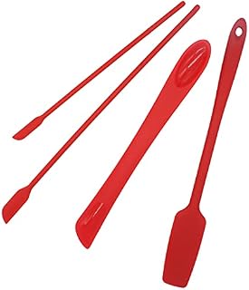 LAM Mini Thin Silicone Slim Spatula Spoon Set,Small jar Long Handle Skinny Makeup spatulas Tiny Scraper Tool,Slender Narrow can Bottle Flexible Dual-use Kitchen Gadgets (Red), L 11.8 x W 3.1 Inch