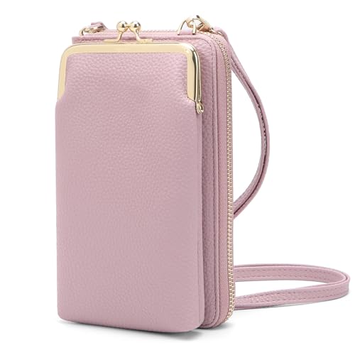 EASTNIGHTS Pequena bolsa tiracolo feminina para celular carteira Kiss Lock linda bolsa de ombro com compartimentos para cartão de crédito, rosa, Small