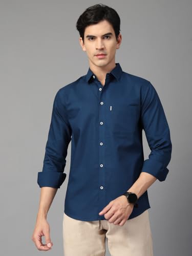 Image of Majestic Man Solid Cotton Casual Shirt - Slim Fit, Full Sleeves, Premium Button Closure