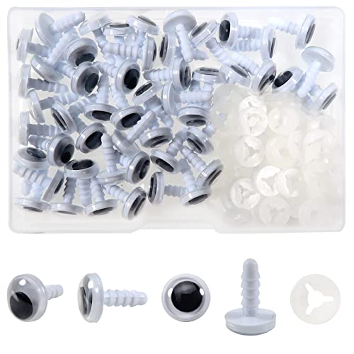 TOAOB 50pcs Wiggle Googly Eyes 10mm Black White Plastic Safety Eyes Craft Eyes with Washers for Soft Doll Making Plush Animals Crochet