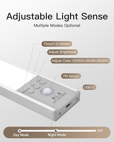 Image of SZOKLED Under Cabinet Lighting Motion Sensor, 111-LED Magnetic Wireless Closet Lights with Timer & Dimmable & 3 Color Temperatures for Kitchen, Counter, Stairs (3 Pack)