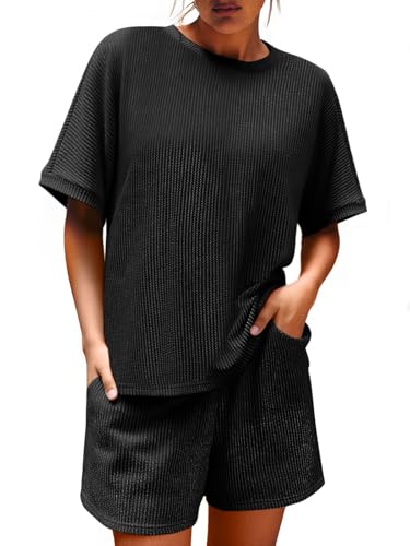 Image of Imily Bela Womens 2 Piece Outfits 2025 Oversized Summer Short Sets Casual Beach Ribbed Short Sleeve Matching Set