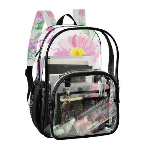 Watercolor Wildflowers Pastel Clear Backpack Women Cute Boys Backpacks for Girls Approved See through Bag2