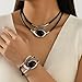 Quivox Gold Costume Jewelry Sets for Women,Fashion Black Choker Necklaces Chunky Leather Bracelets,Boho Festival Prom Jewelry Accessories Gifts(Silver)