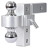 SPOFLYINN Aluminium Trailer Drop Hitch, 2inch Receiver, 6 Inch Adjustable Drop Hitch, Trailer Hitch, Heavy Duty Solid Ball Mount, Capacity Up To 6,000 LBS Universal Vehicle Accessories Silver As shown