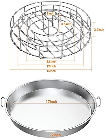 only fire Stainless steel Rib Rings with pan -BBQ Non-Stick Rib Rack and Chicken Roaster for Smoking on Weber,Green Egg,Kamado Joe.