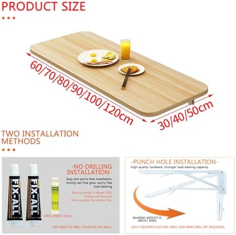 Wall Mounted Folding Table - Space-Saving Drop Leaf Workbench for Home Office & Bar Ideal for PC Dining & Laptop Use 100x50cm Easy to Install