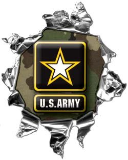 Mini Ripped Torn Metal Decal US Army Green Camo - 2" h - REFLECITVE