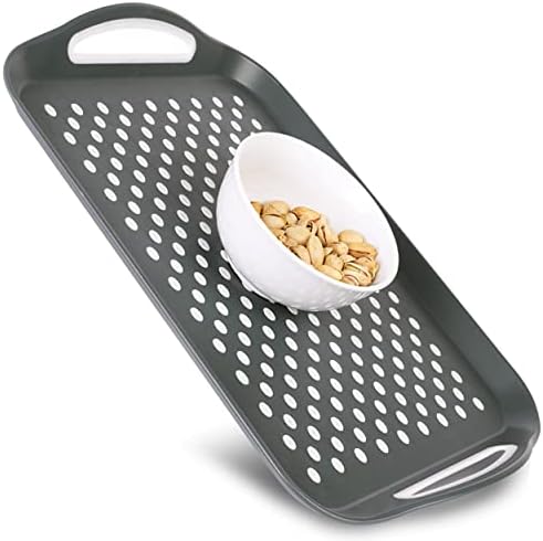 Rectangular Non Slip Serving Tray with Handles That are Easy to Grip Silicone Nubs Non Skid Plastic Food Tray - Portable Dinner Trays for Eating - Anti Slip Lap Bed TV Carrying Tray