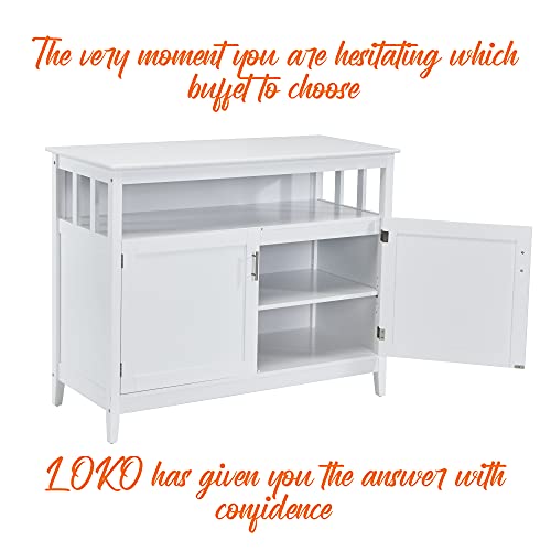 Loko White Buffet Cabinet, Kitchen Cabinet With Five-Position Adjustable Shelf, Sideboard Cabinet With Pine Wood Legs, 45 X 20 X 36 Inches #TOP6