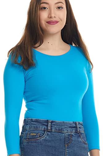 Image of ESTEEZ Women's 3 /4 Sleeve Wide Neck Layering T-Shirt - Modest Cotton Stretch Fitted Base Layer Top