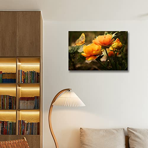 Toile d'art mural peintures fleur papillon argenté 50