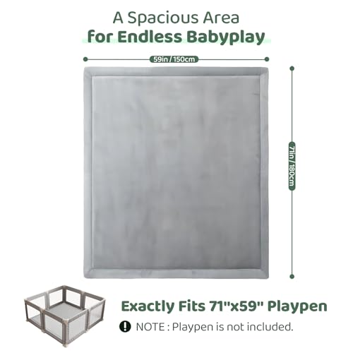 Image of Baby Play Mat for Floor, 1.3 Inch Thick Memory Foam Tummy Time Mat with Non Slip Backing, Soft Coral Velvet 59X71 Inch Playpen Mat Crawling Tatami for Infants Toddlers Kids, Light Grey