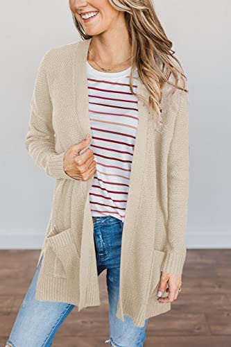 Merokeety Women's 2023 Long Sleeve Waffle Knit Cardigan Open Front Cozy Sweater Coat With Pockets,Beige,M #TOP2