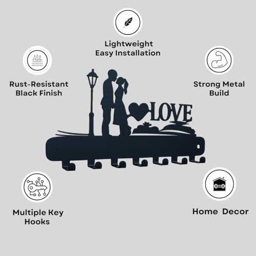 Image of Metal Key Holder for Home | 7 Hook Decorative Key Hanger Wall Mounted | Rust Free Powder Coated Key Rack | Stylish Entryway, Kitchen, Hallway Wall Decor & Key Rack Organizer Gift