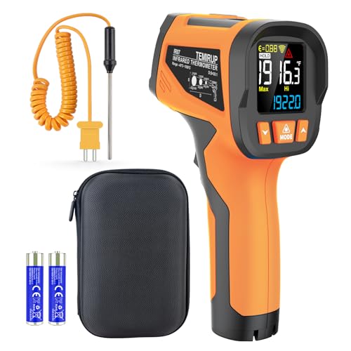 Infrared Thermometer Temperature Gun, -40℉ to 1922℉, TEMIRUP 30:1 Pyrometer High Temp Thermometer with Probe, Digital Laser IR Temp Gun for Cooking, Pizza Oven, Engine, Kiln, Forging, Industrial