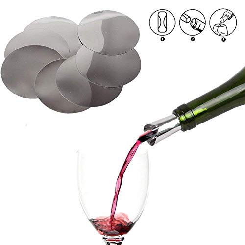 50 Packs Wine Pour Disc Drop Stop Pour Spout Cards - Thin And Reusable Pour Wine Whisky Foil Silver Drop Pouring Disks #TOP1