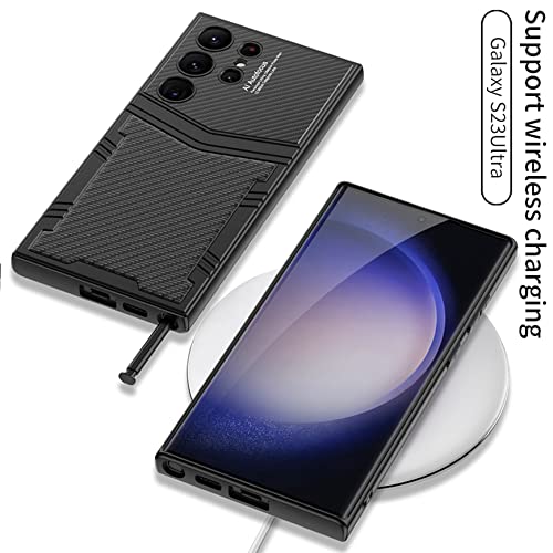 Image of BOUNCEBACK Slim Metal with Leatherette Back Case Cover for Samsung Galaxy S23 Ultra 5G / Galaxy S23 Ultra Case Cover - (Metal Black | Leather)