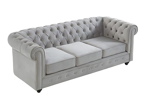 Vente-unique-Couchgarnitur 3+2 - Samt - Hellgrau - Chesterfield – Bild 6