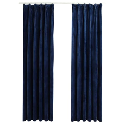 vidaXL 2X Vorhang Verdunkelung mit Haken Verdunkelungsvorhang Kräuselband Thermo Gardine Blickdicht Vorhänge Samt Dunkelblau 140x245cm