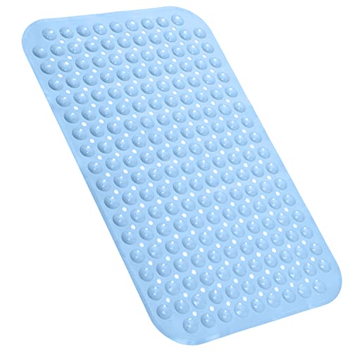 Image of TurtleGrip Anti-Skid Shower Mat, 88x58 cm Soft-Pebble (Blue), Anti-Slip Extra Large Bathtub Mat with Suction Cups, Machine Washable Bathroom Mats with Drain Holes