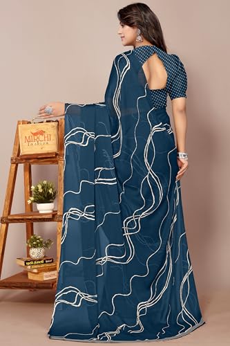 Image of MIRCHI FASHION Saree for Woman Chiffon Georgette Geometric Printed | Lightweight Farewell and Women's Office Sari with Blouse Piece