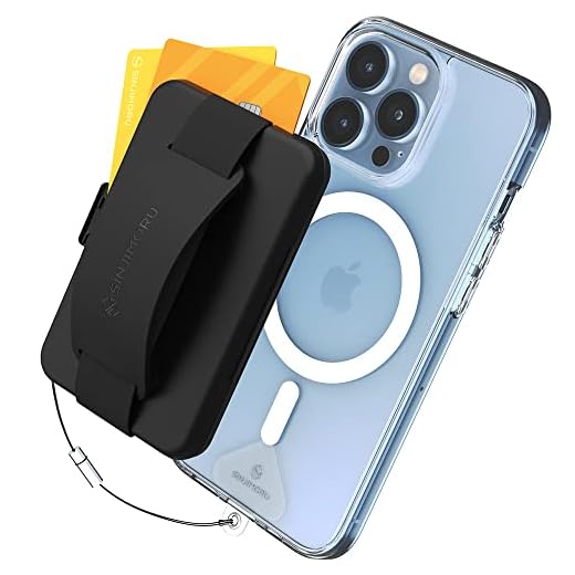 Sinjimoru Secure Magnetic Wallet as Phone Grip Stand for MagSafe Wallet, Cell Phone Wallet Stick On with Phone Kickstand & Phone Grip Holder for iPhone 12/13 and 14 Series. M-Card Zip Black