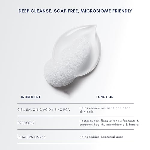 Image of Becalm Daily Salicylic Acid Face Wash for Oily and Acne Prone Skin | Airy face wash for Men & Women | Soap & Sulphate free | Oil, Acne, Dullness, Pore control | Microbiome friendly | With Quaternium - 73 & Prebiotic | No fragrance