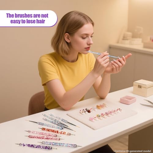 Image of Artdone 10pcs Nail Art Brushes Set, Dotting Tools,Striping Brushes for Long Lines, Thin Details, Sculpting Pattern Tracing Stylus, Ball Embossing Stylu,Fine Drawing Pen For Gel Polish Design Supply