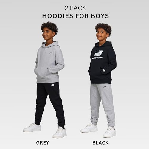 New Balance Boys Hoodie 2-Pack – Premium Comfy Cotton Blended Fleece Pullover Hoodies for Kids, Soft Boys Sweatshirts2