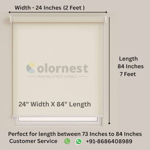 Image of 100% Blackout Roller Blinds for Windows 24 Inch W X 84 Inch L Roll-Up Shades Sun UV Protection for Home & Office, White| Customised Size | Heavy Duty in 38 MM Pole