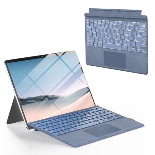 Surface Pro Keyboard Blue, Wireless Ergonomic Type Cover for Microsoft Surface Pro 7 Plus 7/6/5/4/3 12.3 inch, Ultra-Slim Portable Magnetic Bluetooth Keyboard with 7 Color Backlit, Trackpad