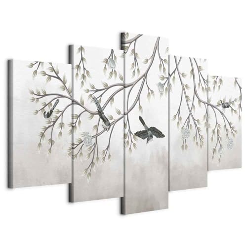 B&D XXL - Tableau Acoustique Nature 200x100 cm 5 Parties - Décoration Murale Anti-Bruit Isolation Phonique Bureau Chambre Panneau Insonorisant Impression sur Toile - Arbre naturel b-C-10065-b-a